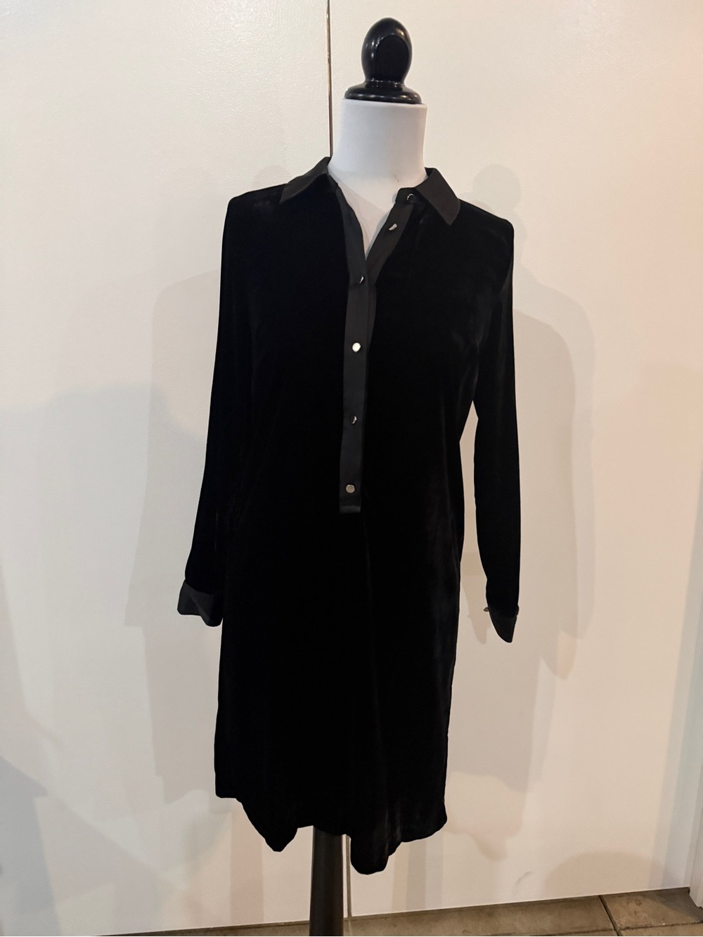 Talbots Black Velvet Midi Shirt Dress